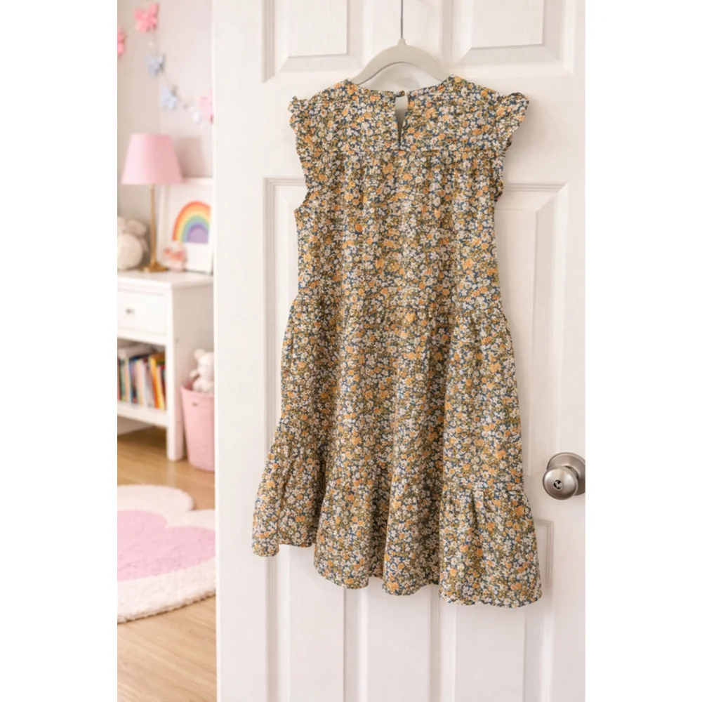 Hayden Girls Medium Blue Floral Easter Spring Photo Dress
